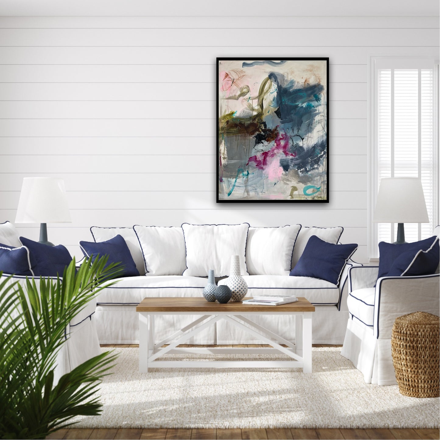 Abstrakt maleri, 90x70 cm, "BEAUTIFUL DAY” by Lone Reedtz , Abstrakt ekspressivt akrylmaleri på lærred
