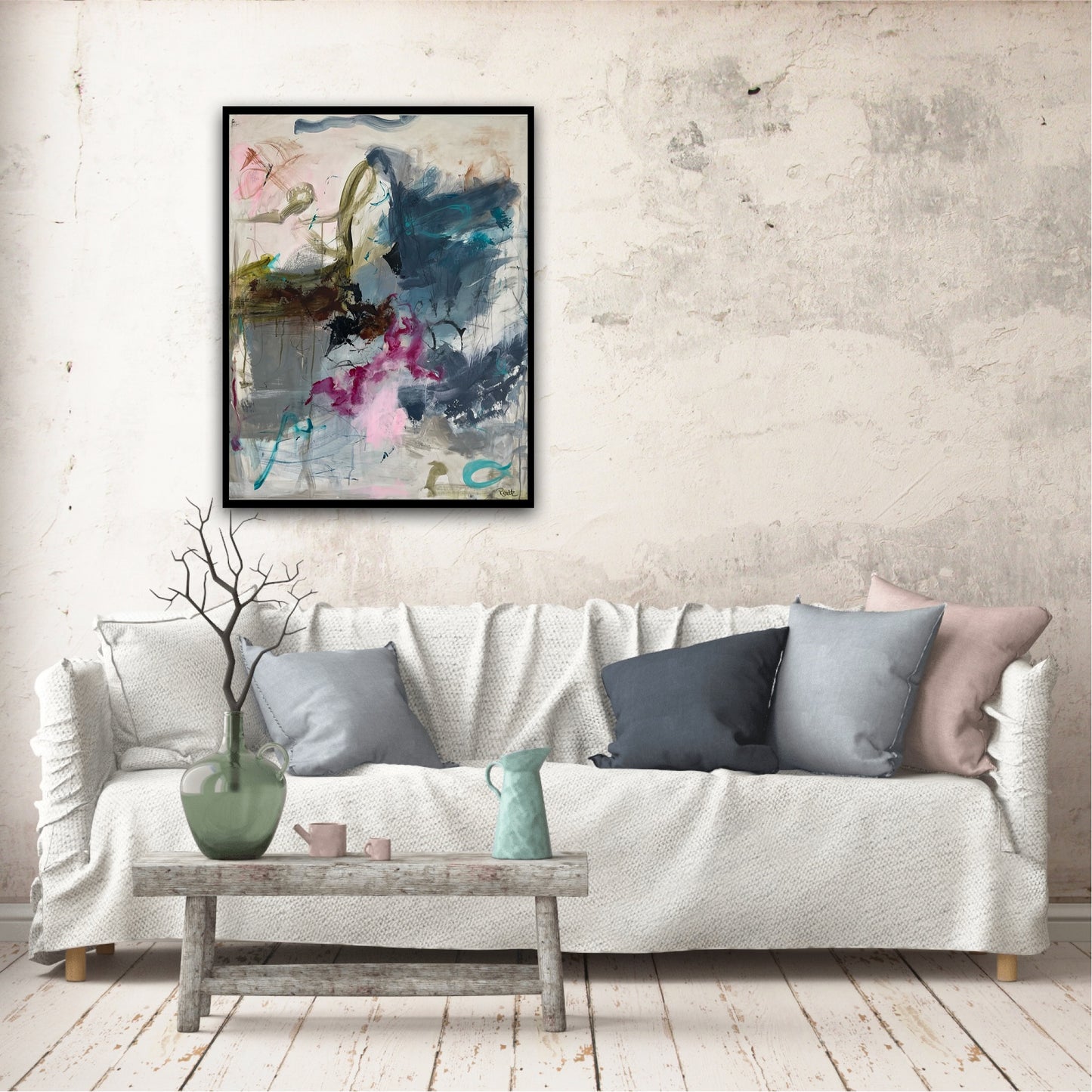 Abstrakt maleri, 90x70 cm, "BEAUTIFUL DAY” by Lone Reedtz , Abstrakt ekspressivt akrylmaleri på lærred
