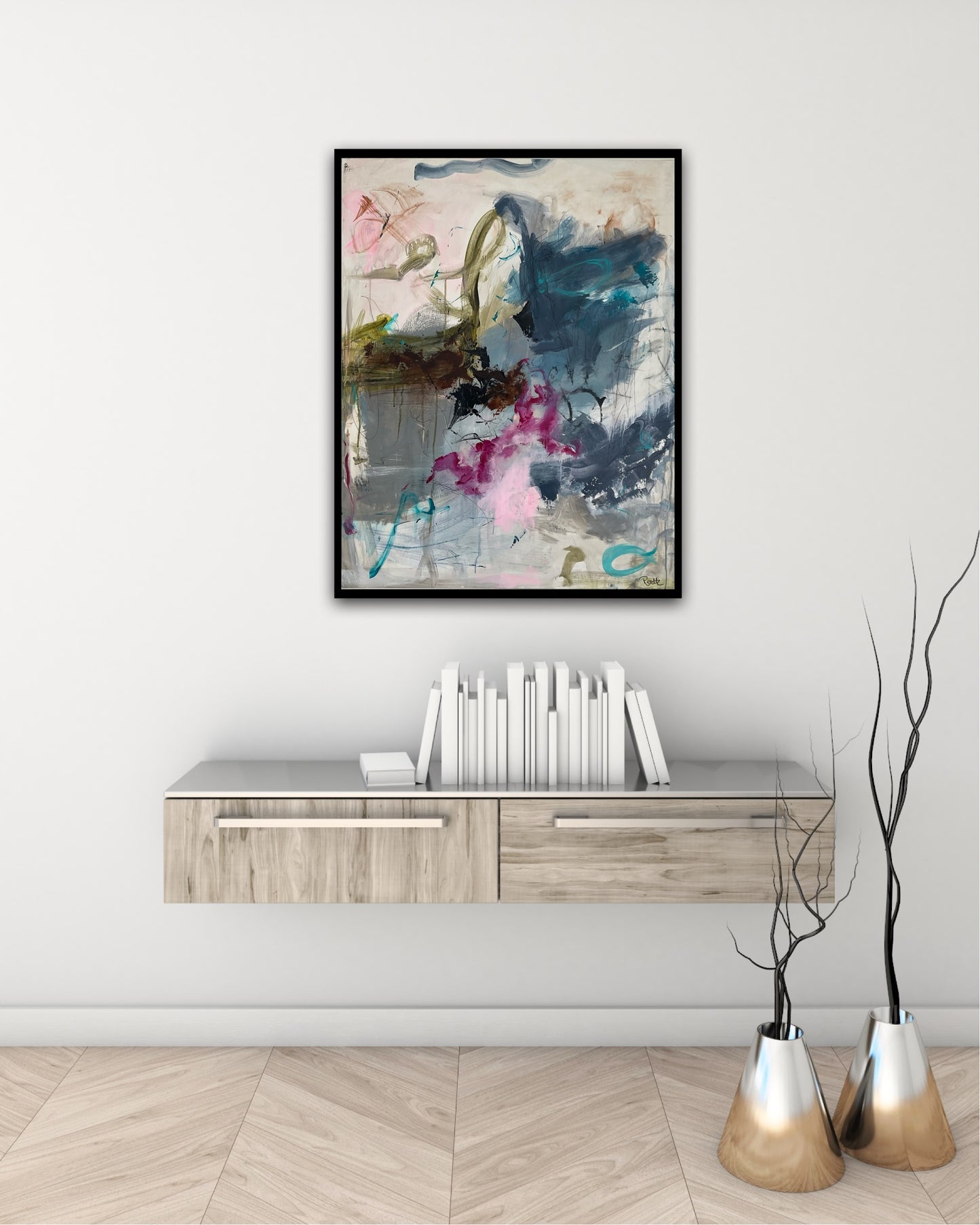 Abstrakt maleri, 90x70 cm, "BEAUTIFUL DAY” by Lone Reedtz , Abstrakt ekspressivt akrylmaleri på lærred