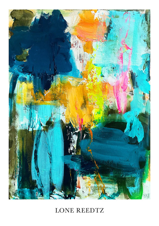 Explore the world – Abstrakt kunsttryk af Lone Reedtz by Lone Reedtz , Abstrakt ekspressiv kunstplakat Kunsttryk