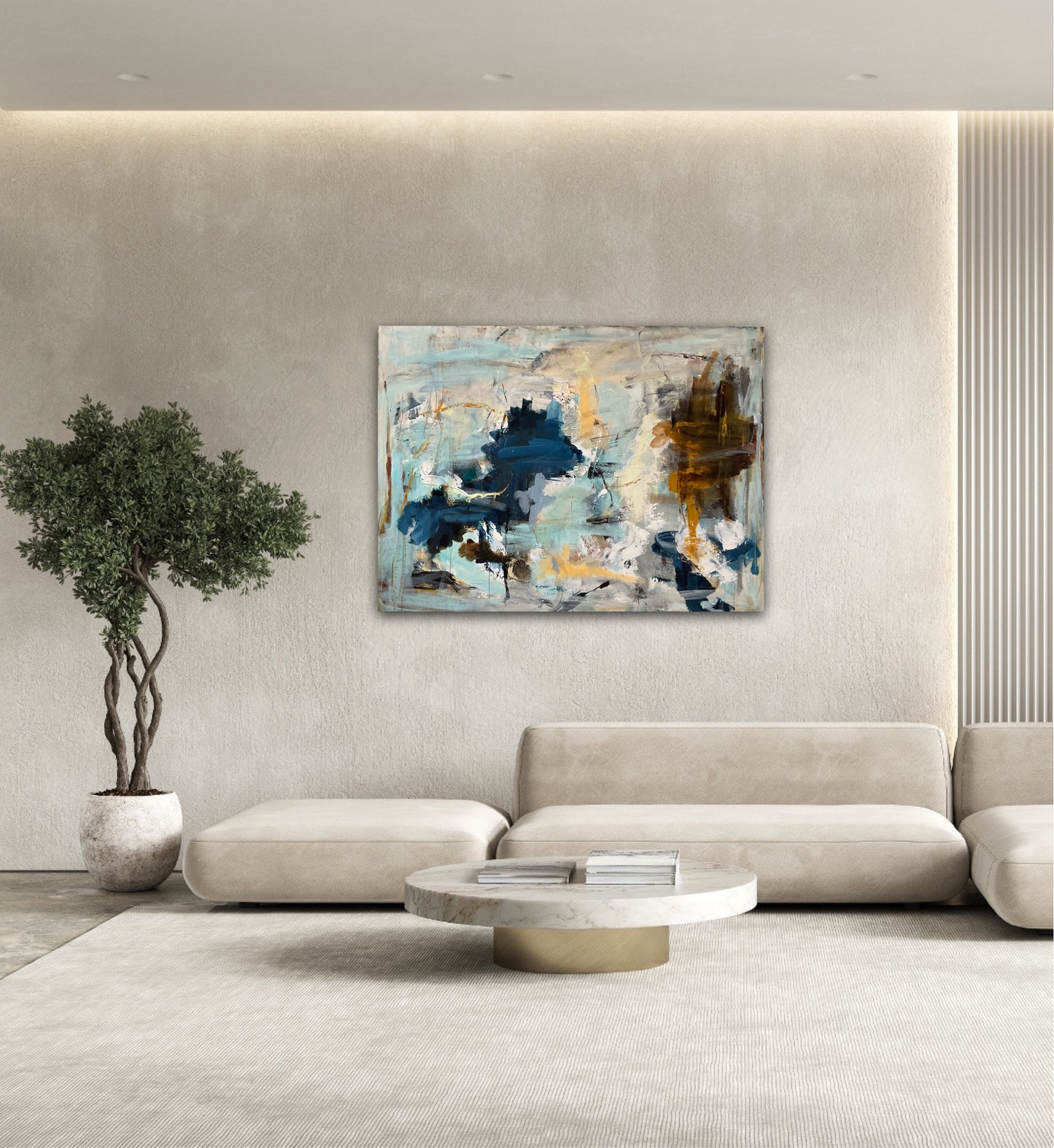 Abstrakt maleri, 100x140 cm, "FOLLOW ME” by Lone Reedtz , Abstrakt ekspressivt akrylmaleri på lærred Uden ramme