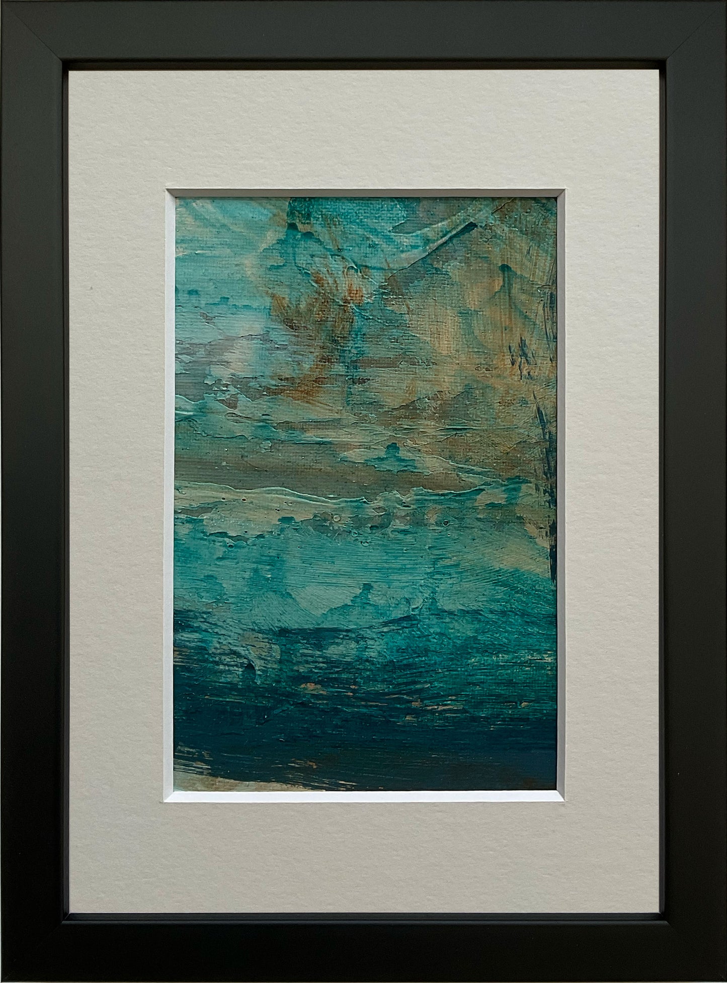 Indrammet lærred i 15x21 cm med valgfri indramning by Lone Reedtz , Abstrakt ekspressivt akrylmaleri på lærred i passepartout Med sort træramme