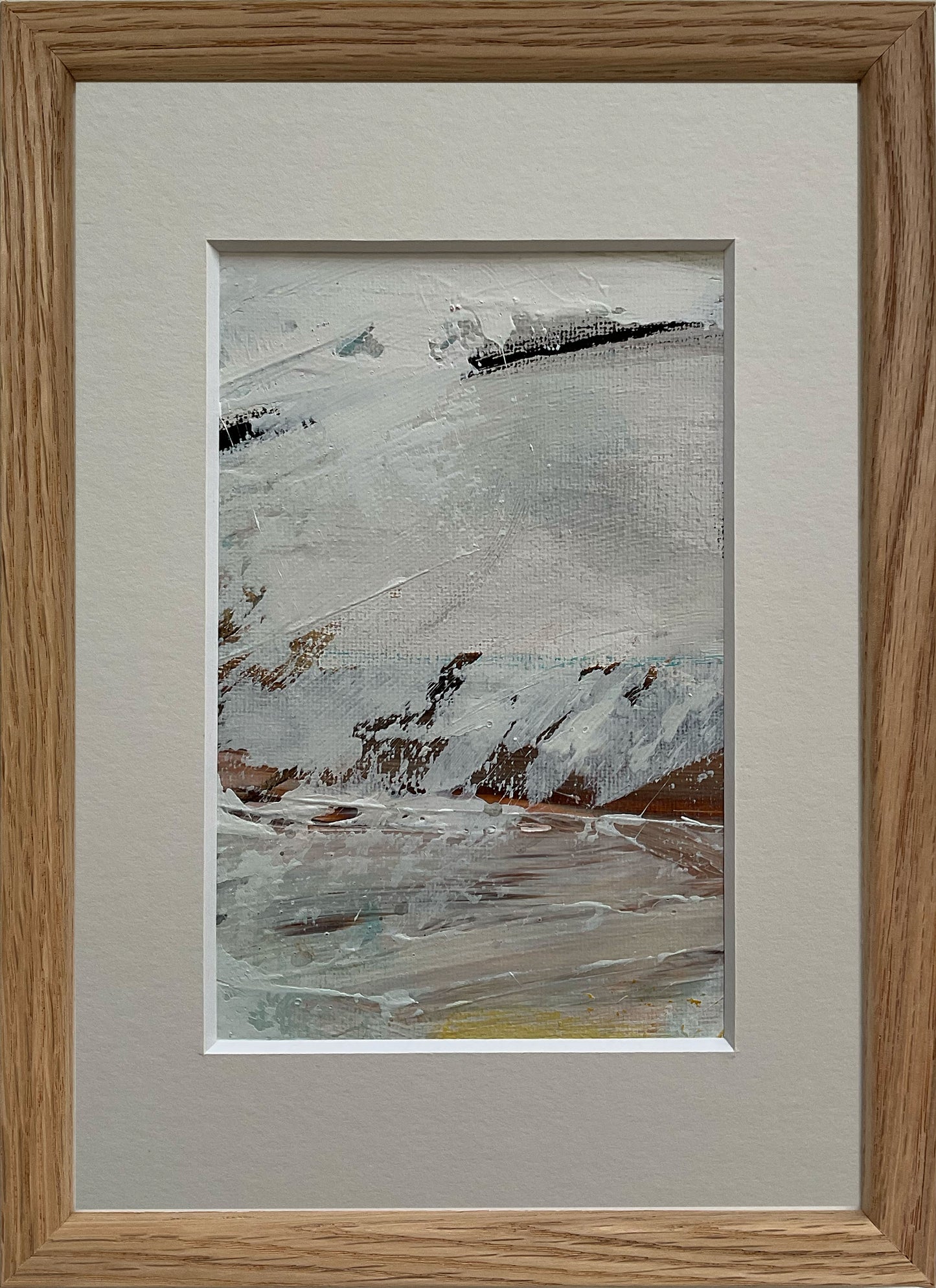 Abstrakt maleri på lærred i passepartout, 21x15 cm, "Nr. 43", med valgfri indramning by Lone Reedtz , Abstrakt ekspressivt akrylmaleri på lærred i passepartout Med massiv egetræsramme