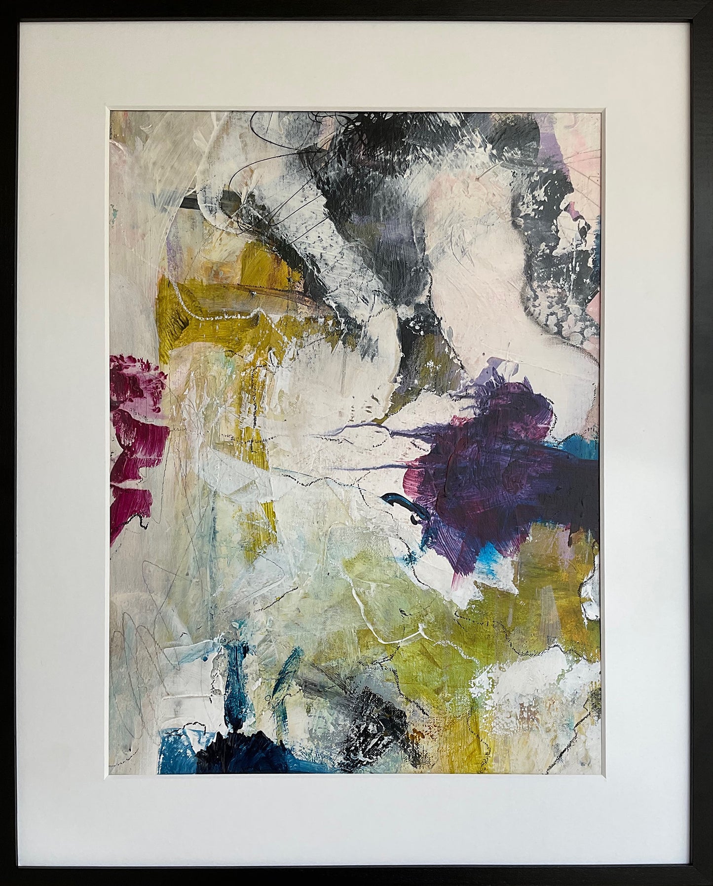 Abstrakt maleri på lærred i passepartout, 50x40 cm, "Nr. 8" by Lone Reedtz , Abstrakt ekspressivt akrylmaleri på lærred i passepartout