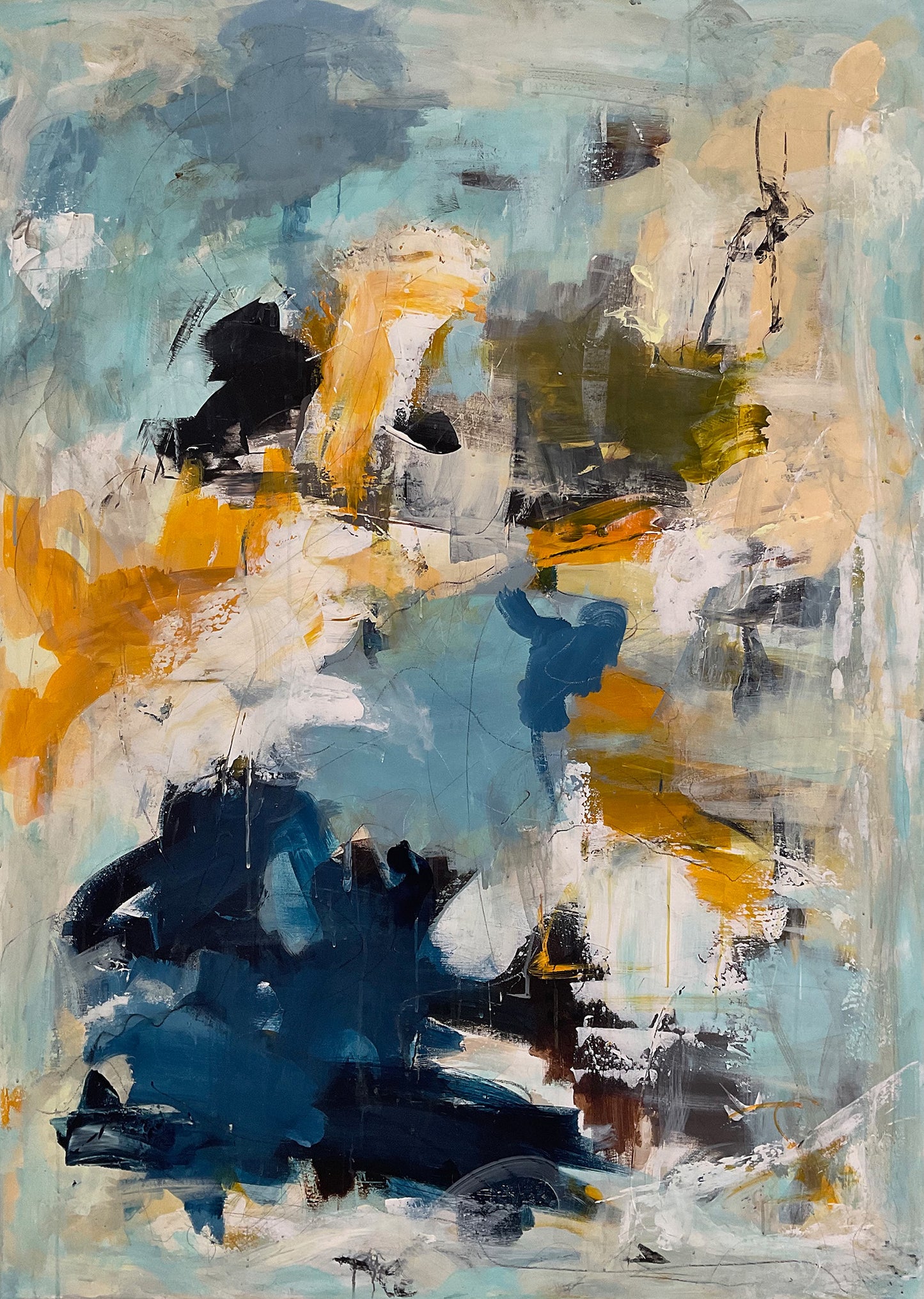 Abstrakt maleri, 140x100 cm, "KINDNESS” by Lone Reedtz , Abstrakt ekspressivt akrylmaleri på lærred