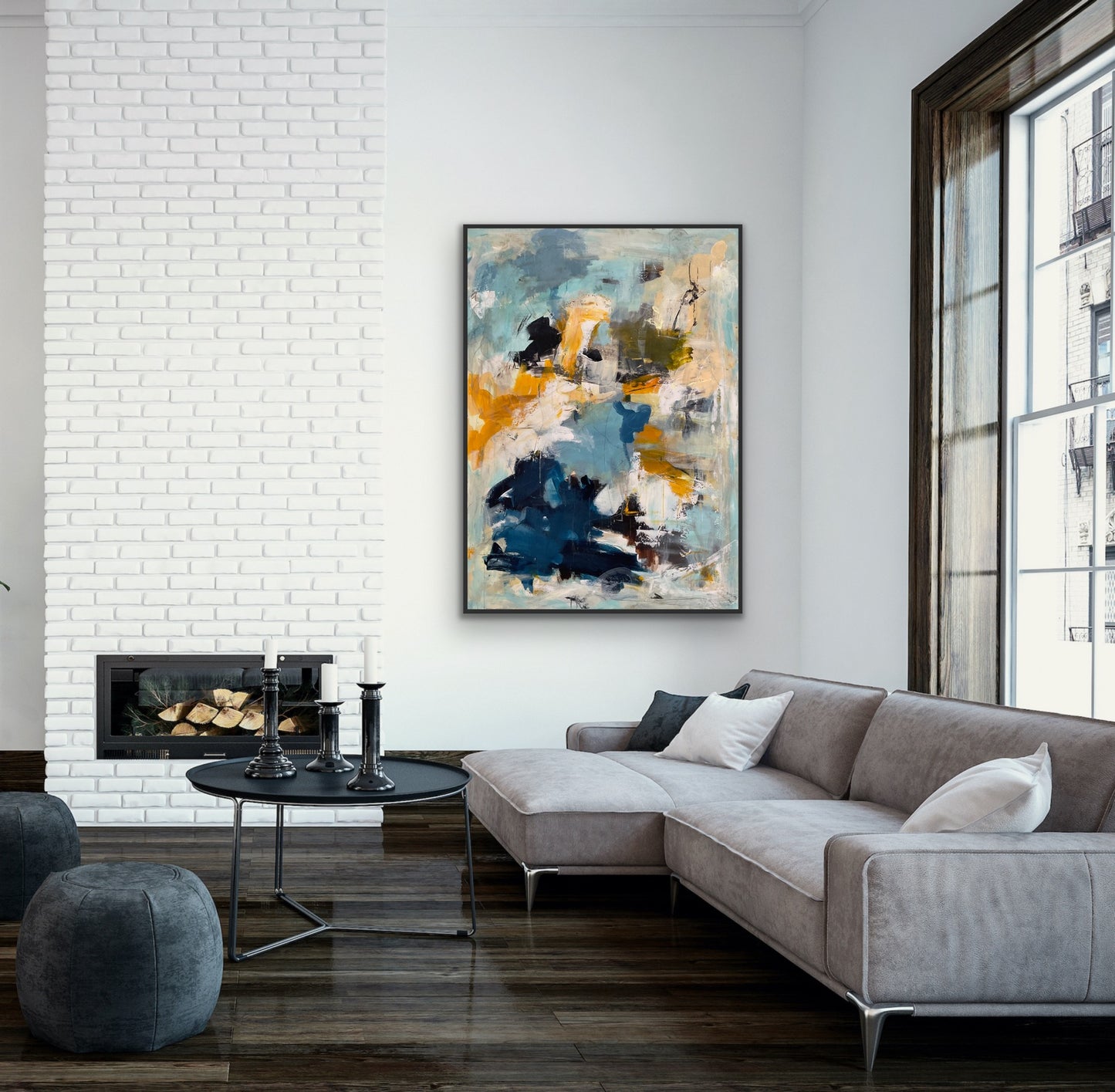 Abstrakt maleri, 140x100 cm, "KINDNESS” by Lone Reedtz , Abstrakt ekspressivt akrylmaleri på lærred
