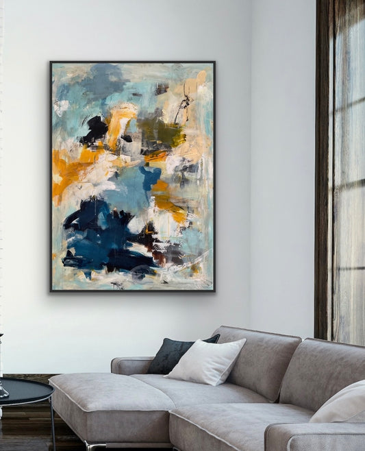 Abstrakt maleri, 140x100 cm, "KINDNESS” by Lone Reedtz , Abstrakt ekspressivt akrylmaleri på lærred