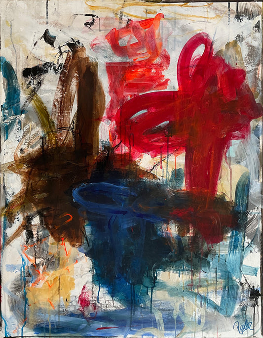 Abstrakt maleri, 90x70 cm, "LIFE IS A HIGHWAY” by Lone Reedtz , Abstrakt ekspressivt akrylmaleri på lærred