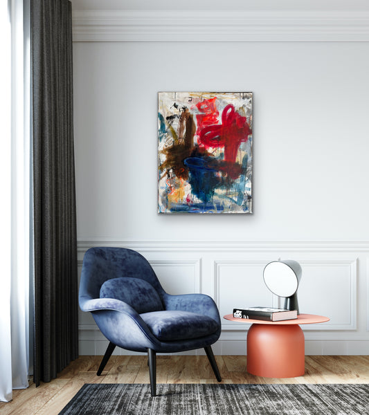 Abstrakt maleri, 90x70 cm, "LIFE IS A HIGHWAY” by Lone Reedtz , Abstrakt ekspressivt akrylmaleri på lærred Uden ramme