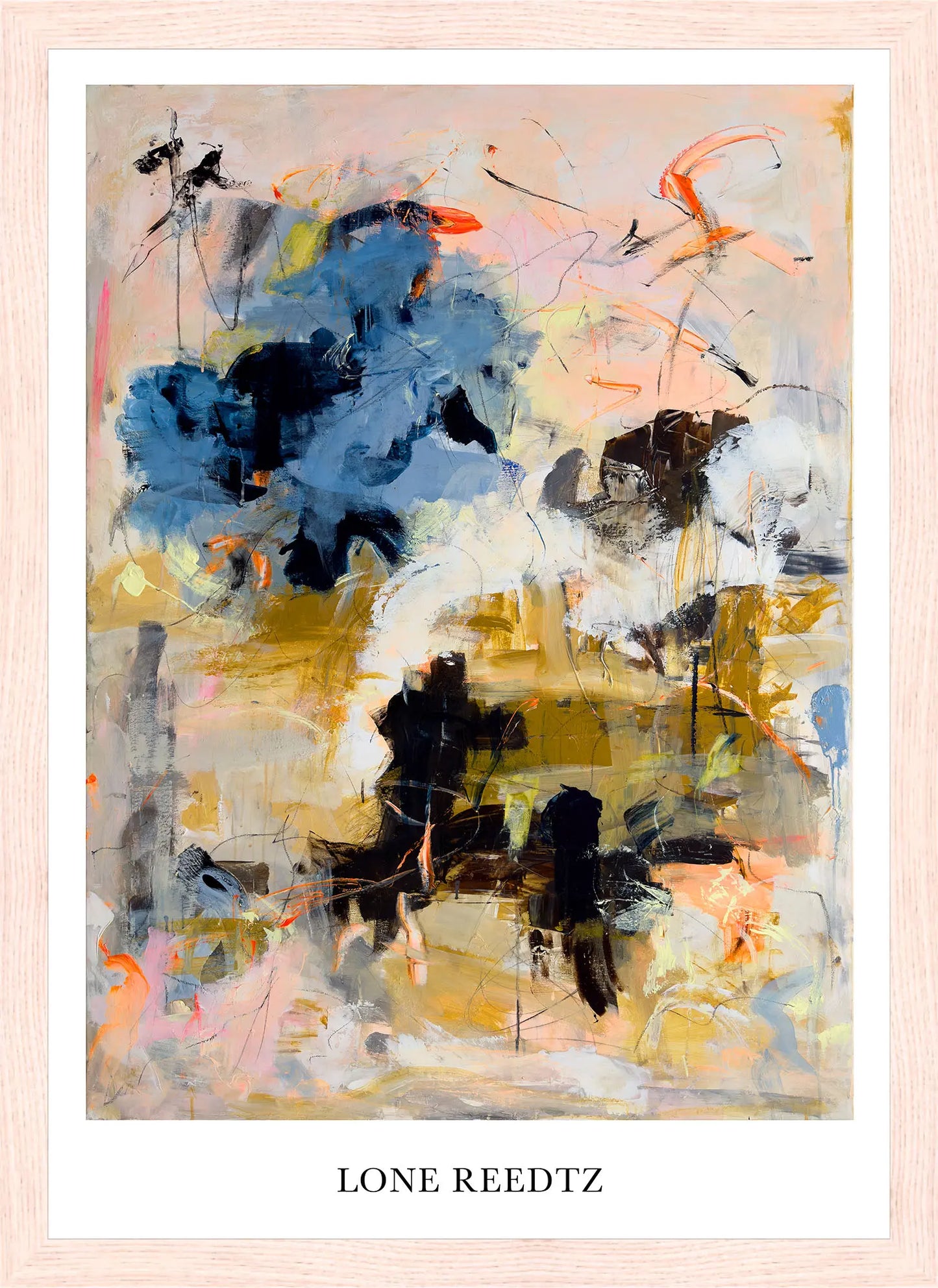 Lights - Abstrakt kunsttryk af Lone Reedtz by Lone Reedtz , Abstrakt ekspressiv kunstplakat 30 x 21 cm (A4) Kunsttryk + Ramme