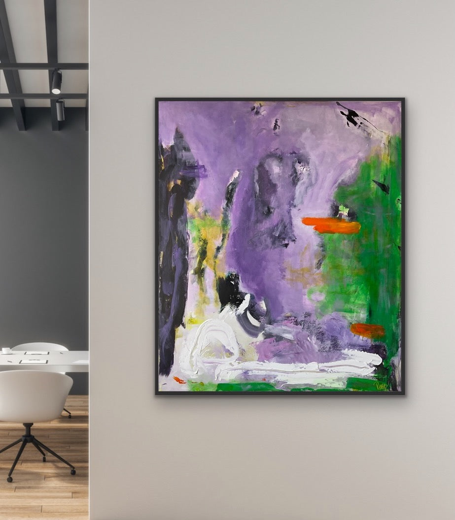 Abstrakt maleri, 120x100 cm, ”OPEN MIND” by Lone Reedtz , Abstrakt ekspressivt akrylmaleri på lærred