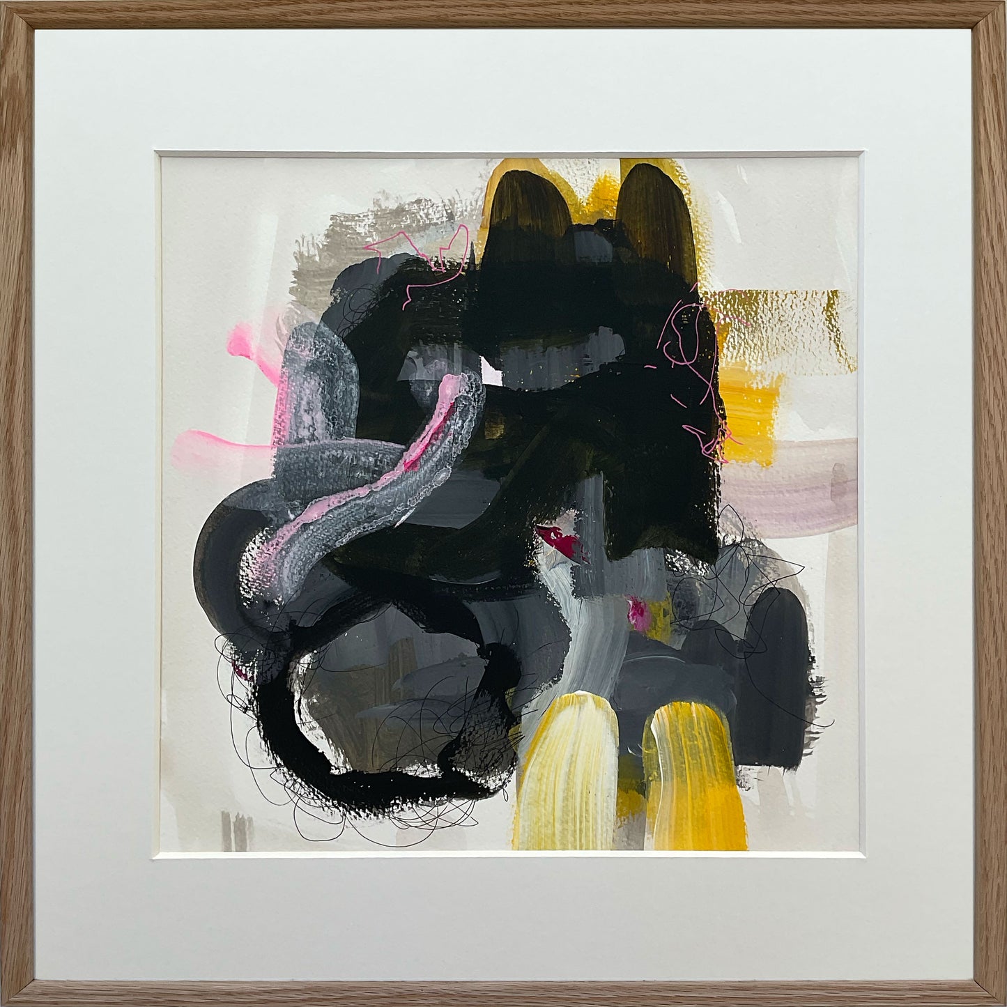 Paperwork nr. 46, 40x40 cm, med valgfri indramning by Lone Reedtz , Abstrakt ekspressivt akrylmaleri på papir i passepartout