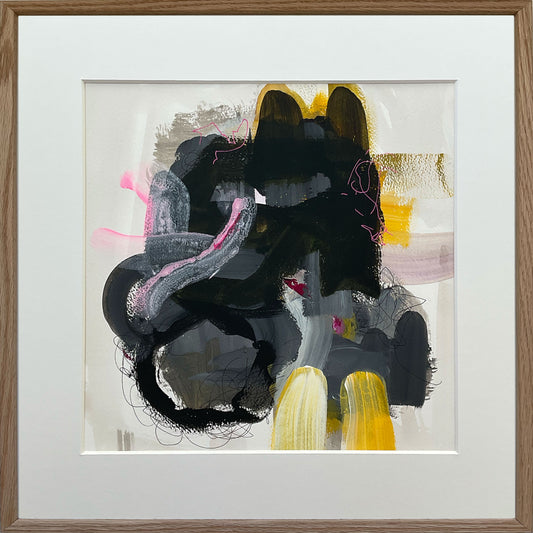 Paperwork nr. 46, 40x40 cm, med valgfri indramning by Lone Reedtz , Abstrakt ekspressivt akrylmaleri på papir i passepartout