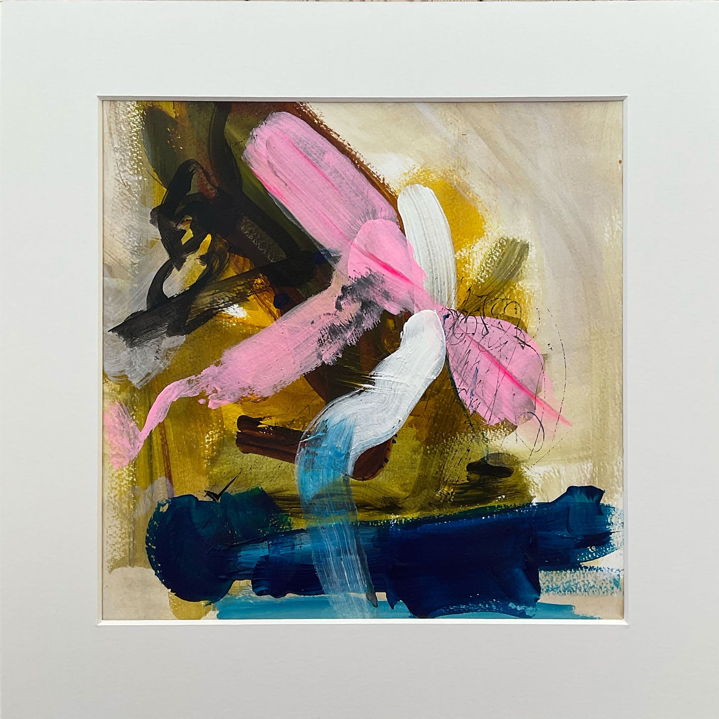 Paperwork nr. 47, 40x40 cm med valgfri indramning by Lone Reedtz , Abstrakt ekspressivt akrylmaleri på papir i passepartout Uden ramme