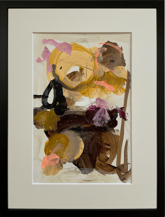 Paperwork nr. 31, 40x30 cm, med valgfri indramning by Lone Reedtz , Abstrakt ekspressivt akrylmaleri på papir i passepartout Med sort træramme Childish