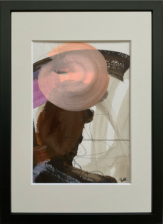 Paperwork nr. 34, 30x21 cm, med valgfri indramning by Lone Reedtz , Abstrakt ekspressivt akrylmaleri på papir i passepartout Med sort træramme