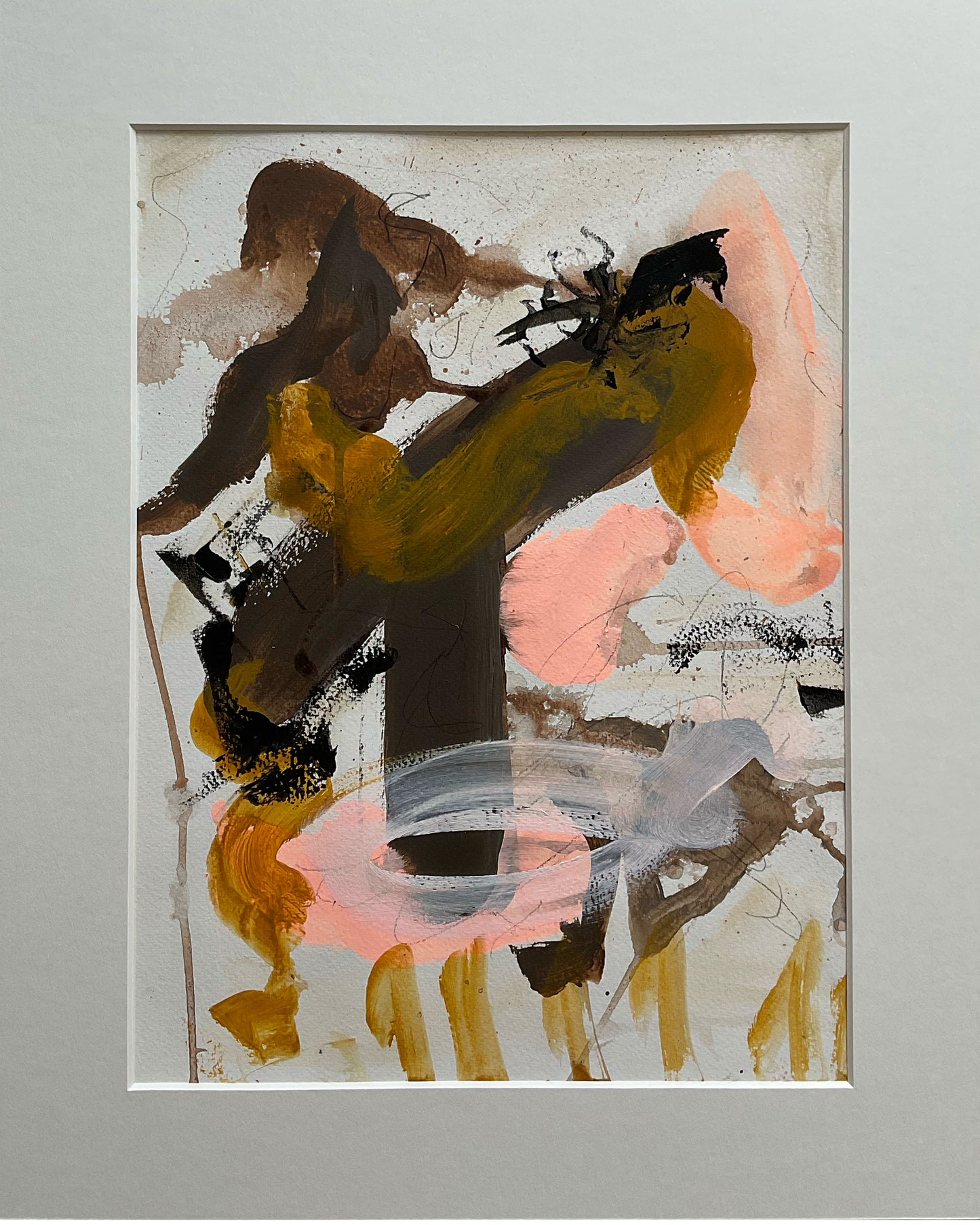 Paperwork nr. 7, 40x50 cm med valgfri indramning by Lone Reedtz , Abstrakt ekspressivt akrylmaleri på papir i passepartout Uden ramme