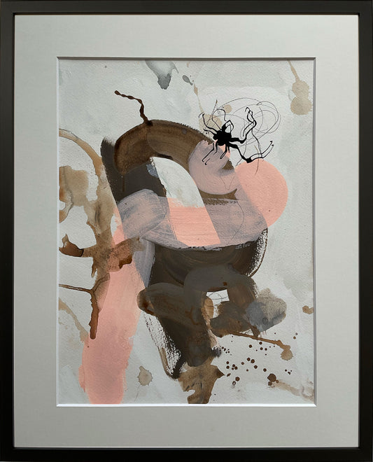 Paperwork nr. 8, 50x40 cm, med valgfri indramning by Lone Reedtz , Abstrakt ekspressivt akrylmaleri på papir i passepartout Med sort træramme
