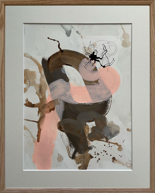 Paperwork nr. 8, 50x40 cm, med valgfri indramning by Lone Reedtz , Abstrakt ekspressivt akrylmaleri på papir i passepartout Med massiv egetræsramme