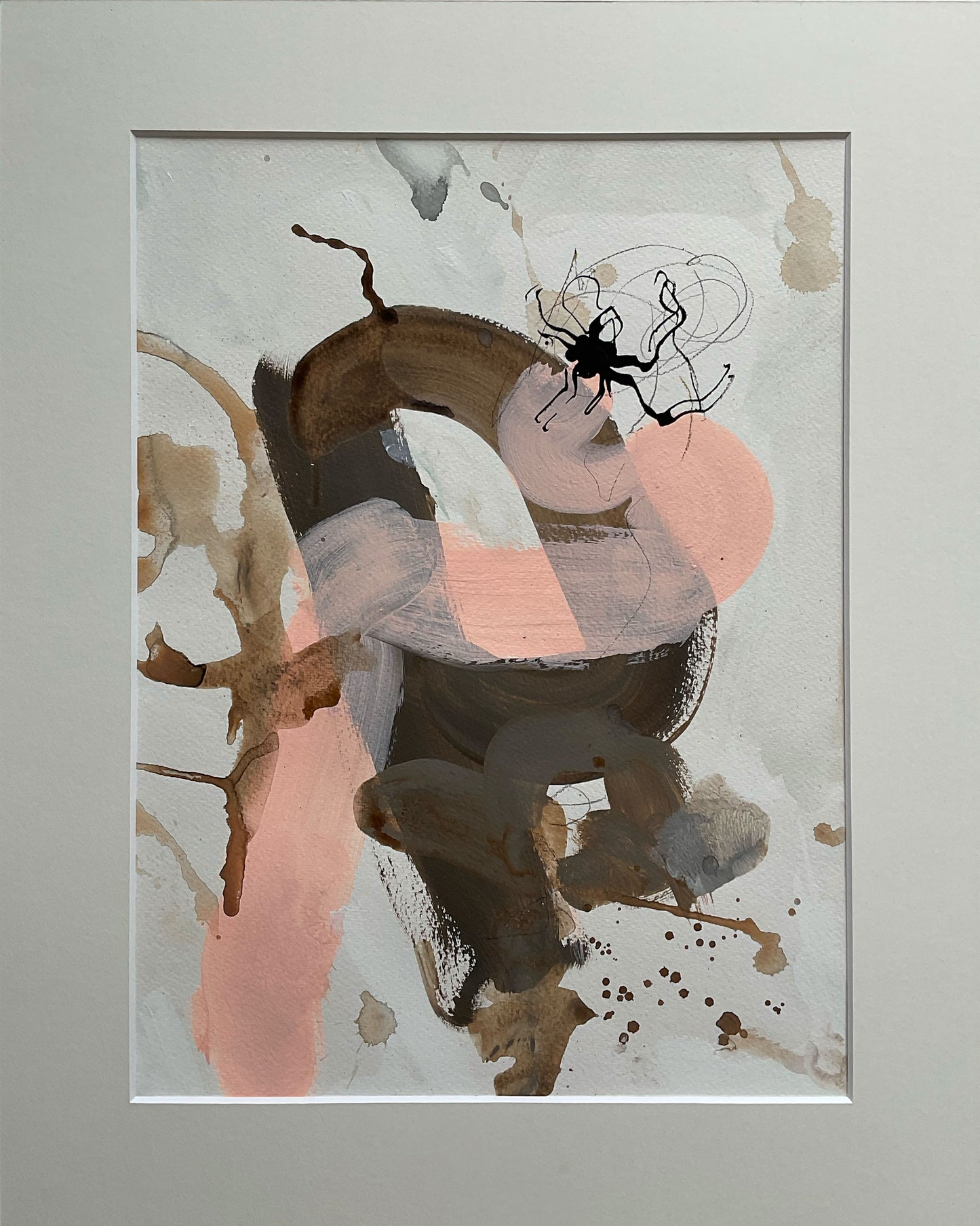 Paperwork nr. 8, 50x40 cm, med valgfri indramning by Lone Reedtz , Abstrakt ekspressivt akrylmaleri på papir i passepartout Uden ramme