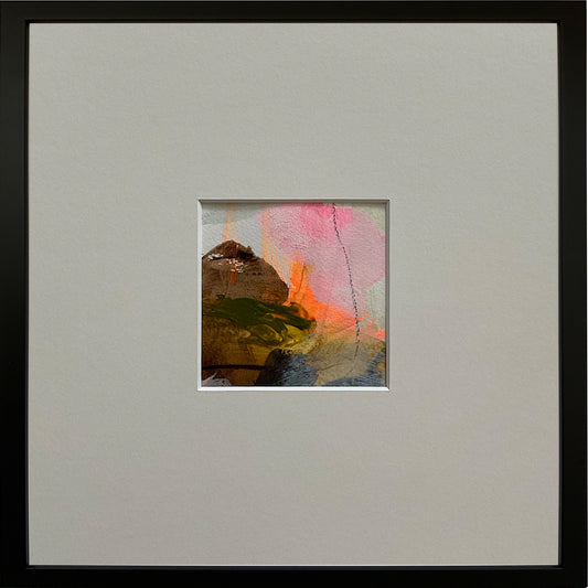 Paperwork nr. 39, 30x30 cm, med sort træramme by Lone Reedtz , Abstrakt ekspressivt akrylmaleri på papir i passepartout Med sort træramme Childish