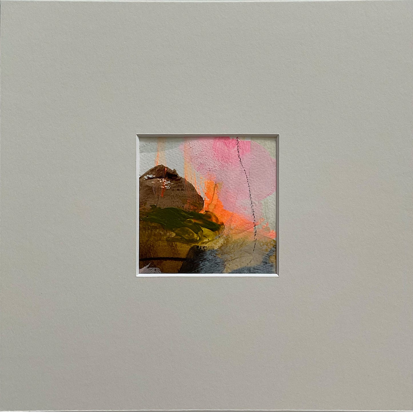 Paperwork nr. 39, 30x30 cm, med sort træramme by Lone Reedtz , Abstrakt ekspressivt akrylmaleri på papir i passepartout Childish