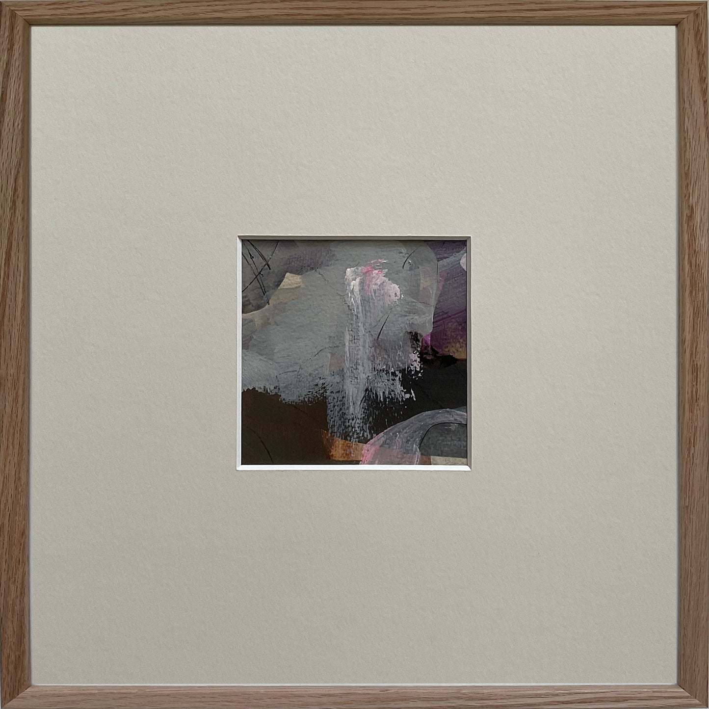 Paperwork nr. 40, 30x30 cm, med sort træramme by Lone Reedtz , Abstrakt ekspressivt akrylmaleri på papir i passepartout