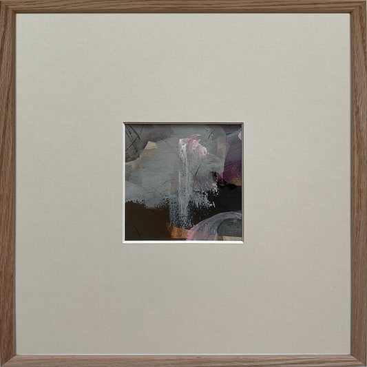 Paperwork nr. 40, 30x30 cm, med sort træramme by Lone Reedtz , Abstrakt ekspressivt akrylmaleri på papir i passepartout