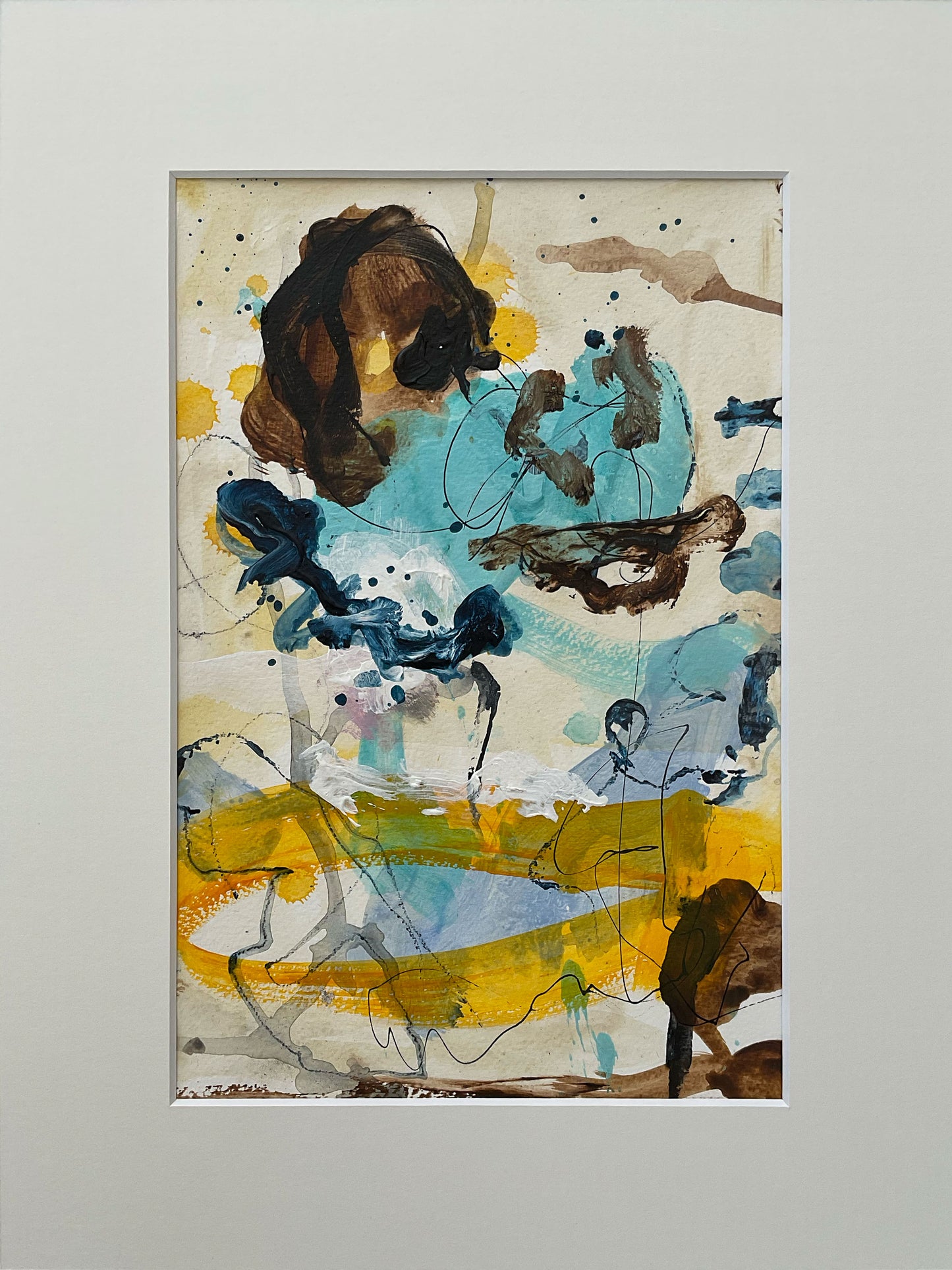 Paperwork nr. 23, 30x40 cm med valgfri indramning by Lone Reedtz , Abstrakt ekspressivt akrylmaleri på papir i passepartout Uden ramme Childish