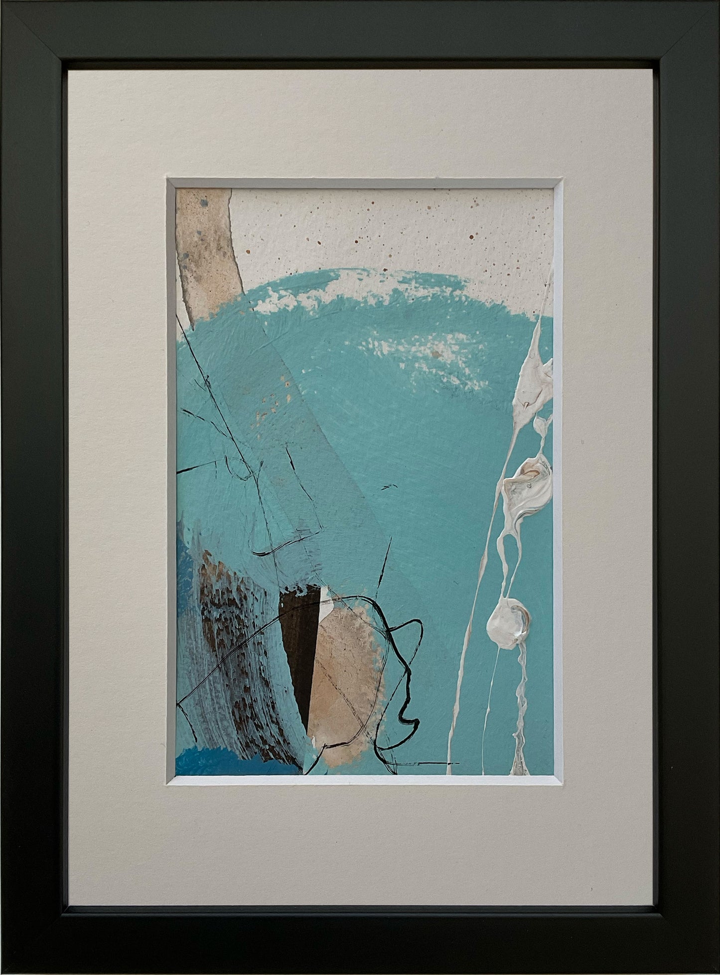 Paperwork nr. 41, 21x15 cm, med valgfri indramning by Lone Reedtz , Abstrakt ekspressivt akrylmaleri på papir i passepartout Med sort træramme
