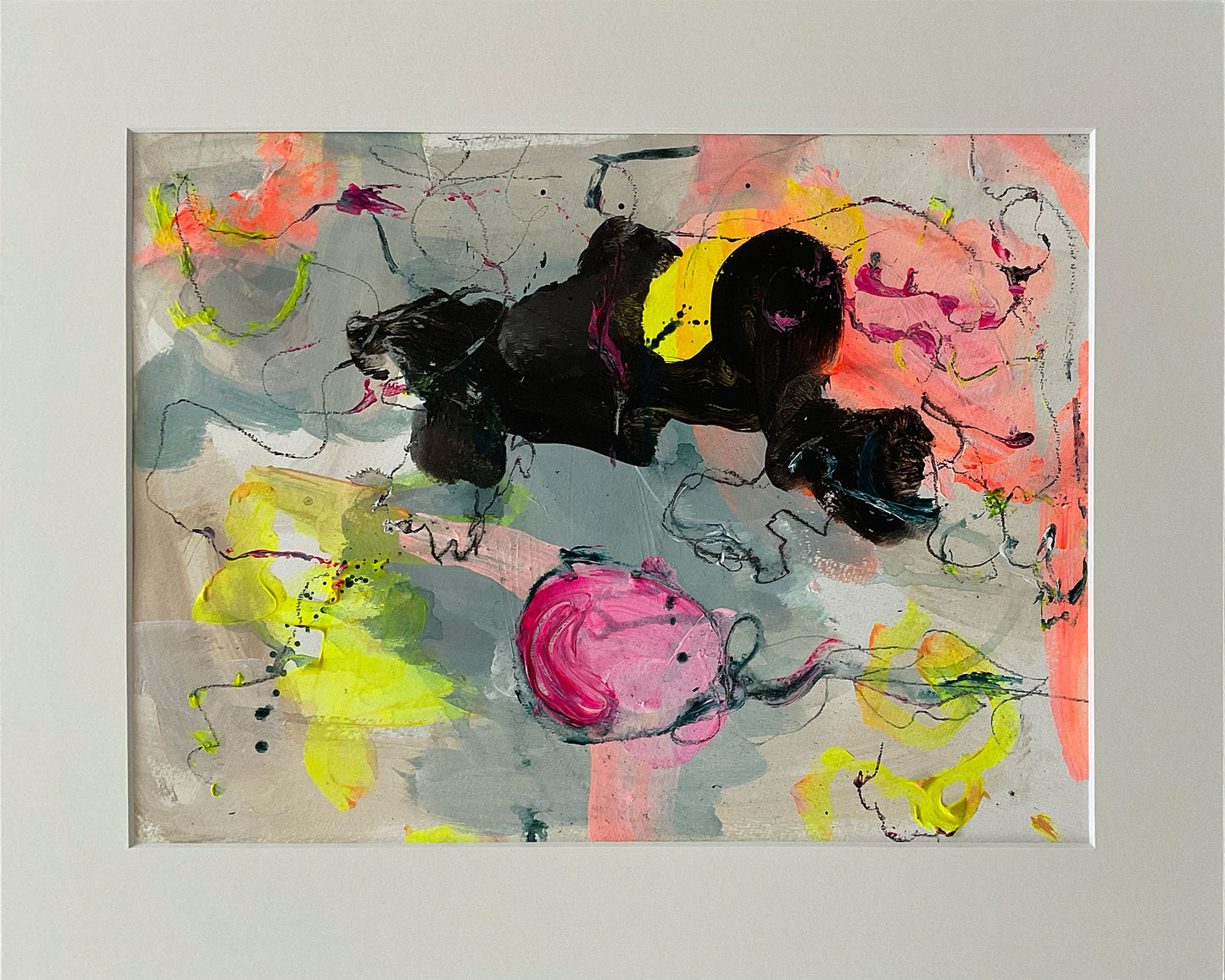 Paperwork nr. 3, 40x50 cm med valgfri indramning by Lone Reedtz , Abstrakt ekspressivt akrylmaleri på papir i passepartout 3 Uden ramme Childish