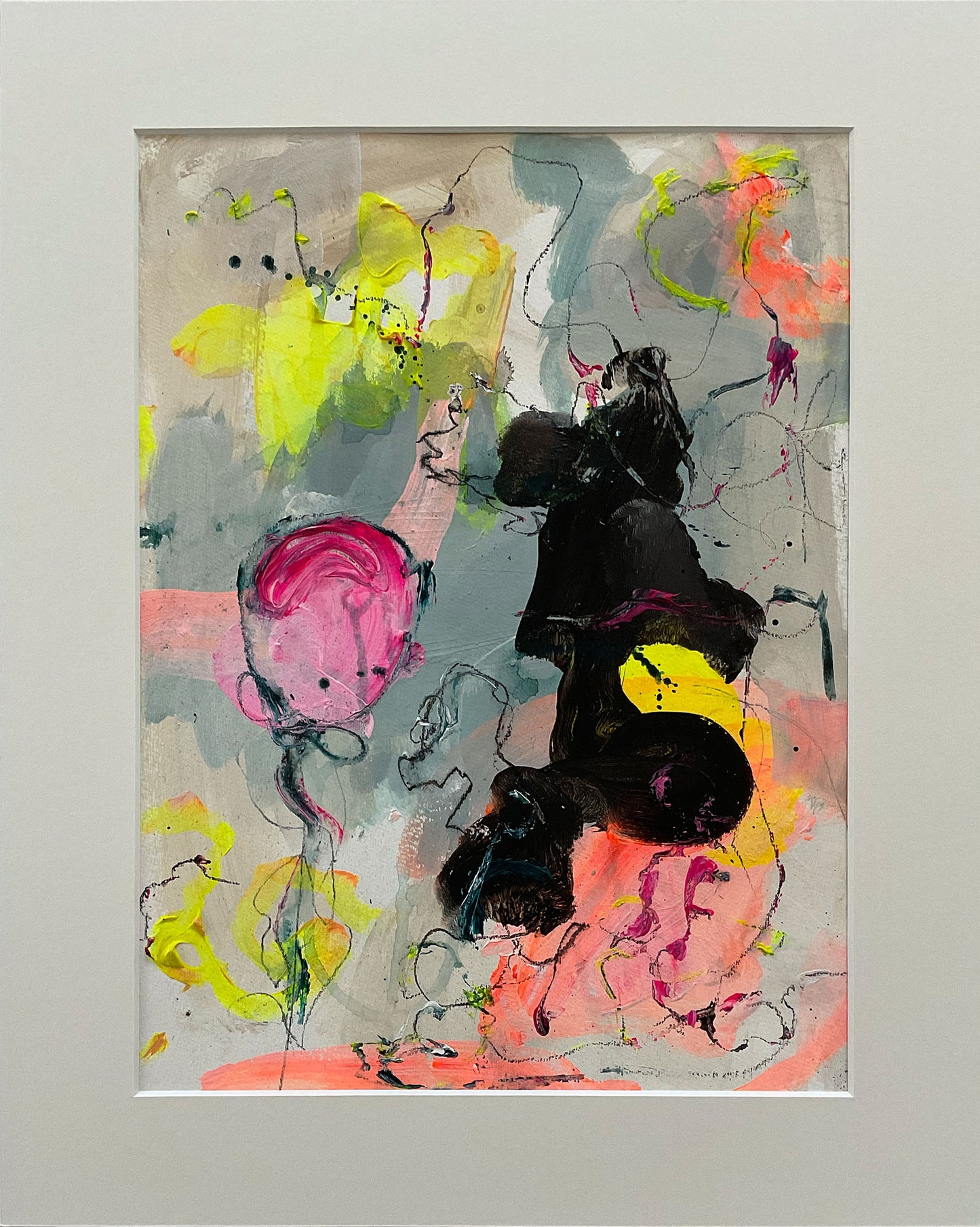 Paperwork nr. 3, 40x50 cm med valgfri indramning by Lone Reedtz , Abstrakt ekspressivt akrylmaleri på papir i passepartout 2 Uden ramme Childish