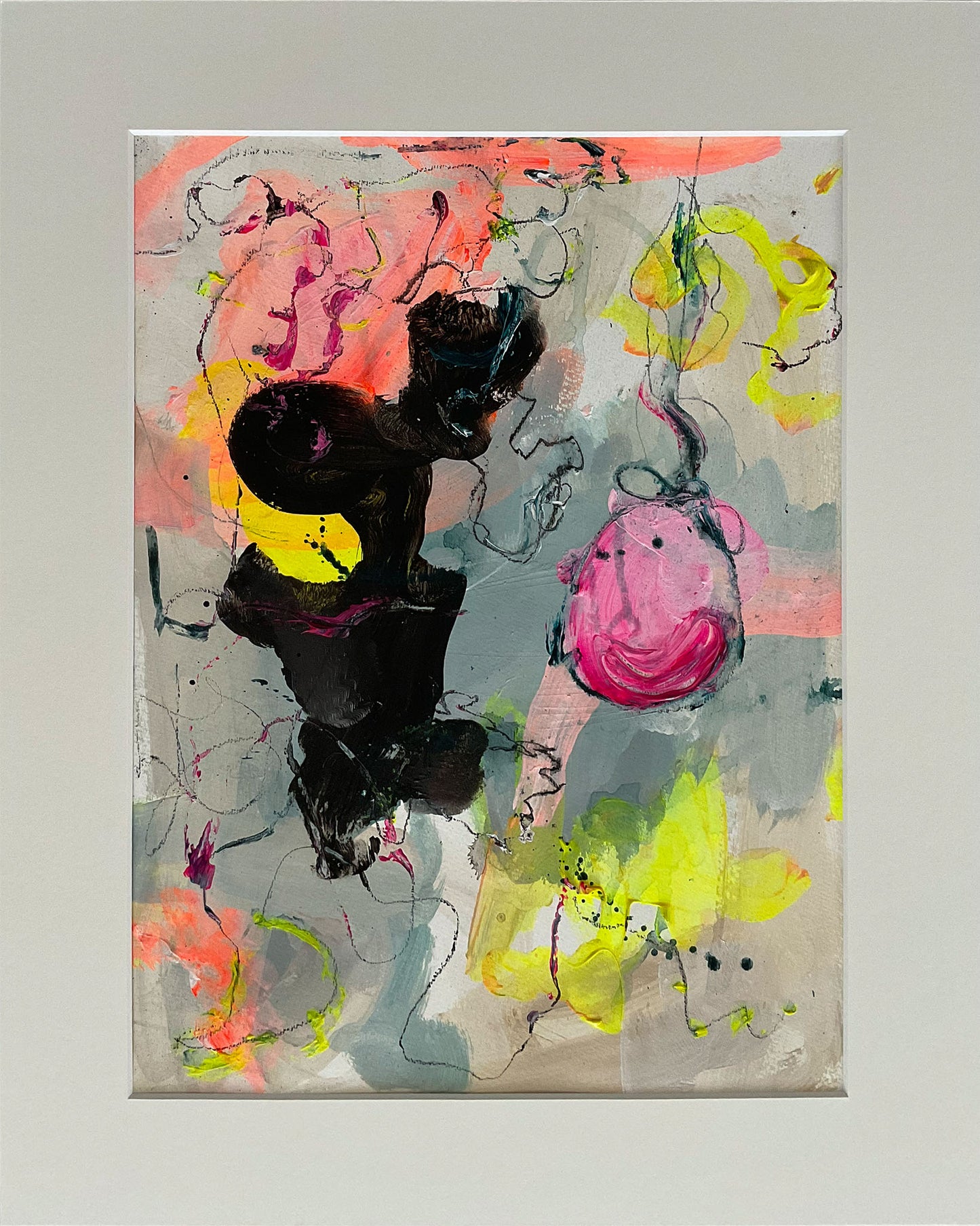 Paperwork nr. 3, 40x50 cm med valgfri indramning by Lone Reedtz , Abstrakt ekspressivt akrylmaleri på papir i passepartout 1 Uden ramme Childish