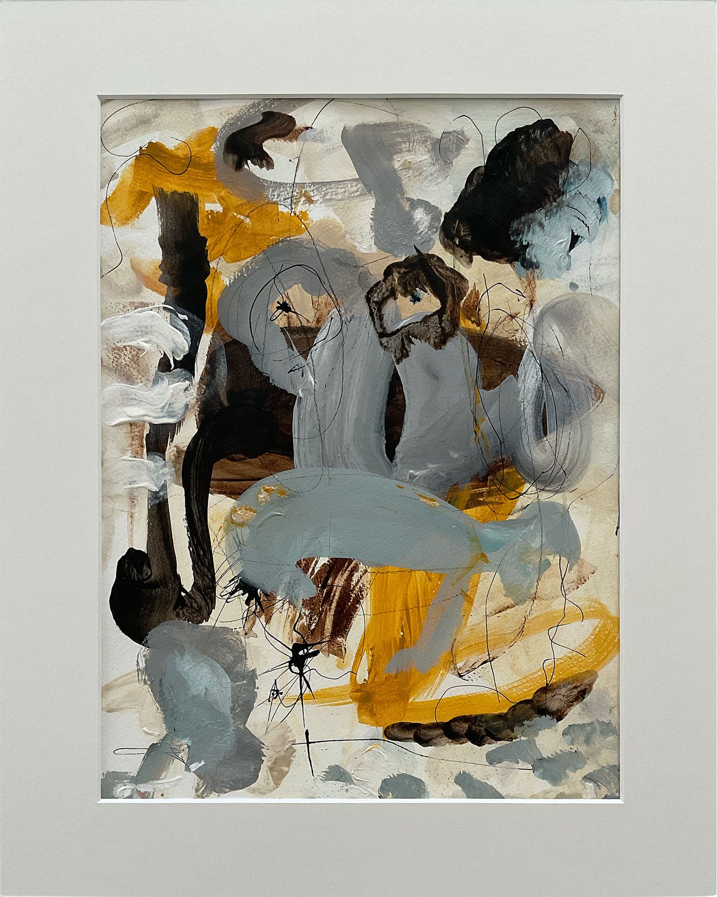 Paperwork nr. 4, 50x40 cm, med valgfri indramning by Lone Reedtz , Abstrakt ekspressivt akrylmaleri på papir i passepartout 1 Uden ramme