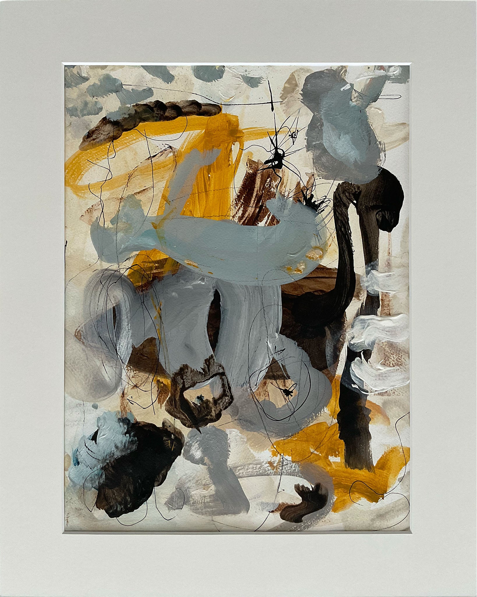 Paperwork nr. 4, 50x40 cm, med valgfri indramning by Lone Reedtz , Abstrakt ekspressivt akrylmaleri på papir i passepartout 2 Uden ramme