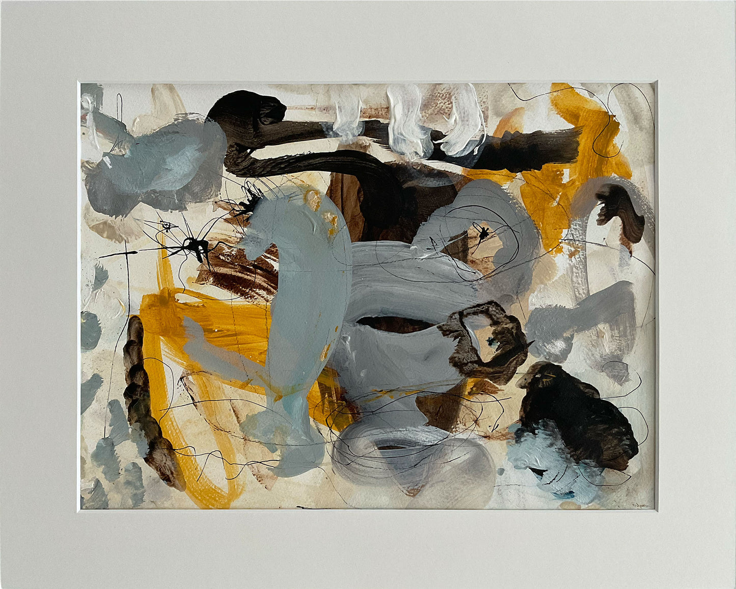 Paperwork nr. 4, 50x40 cm, med valgfri indramning by Lone Reedtz , Abstrakt ekspressivt akrylmaleri på papir i passepartout 4 Uden ramme