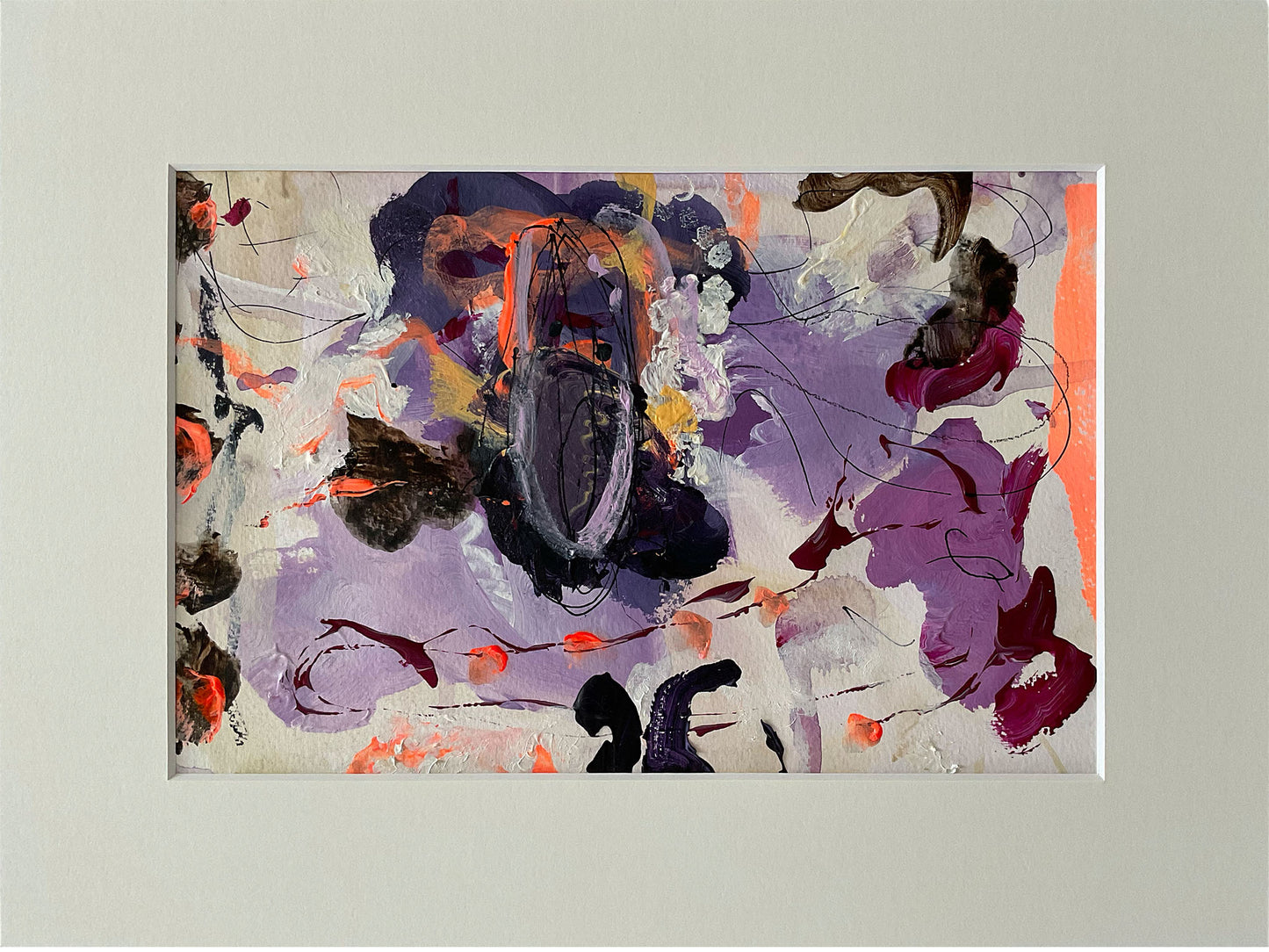 Paperwork nr. 22, 30x40 cm med valgfri indramning by Lone Reedtz , Abstrakt ekspressivt akrylmaleri på papir i passepartout 4 Uden ramme Childish