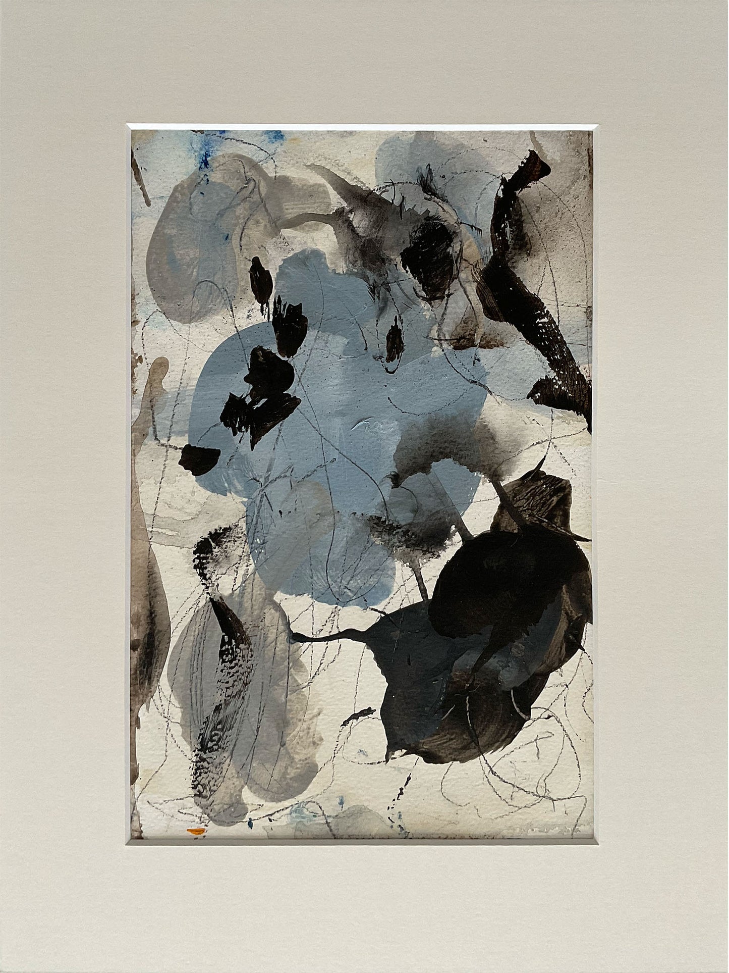 Paperwork nr. 20, 30x40 cm med valgfri indramning by Lone Reedtz , Abstrakt ekspressivt akrylmaleri på papir i passepartout 2 Uden ramme
