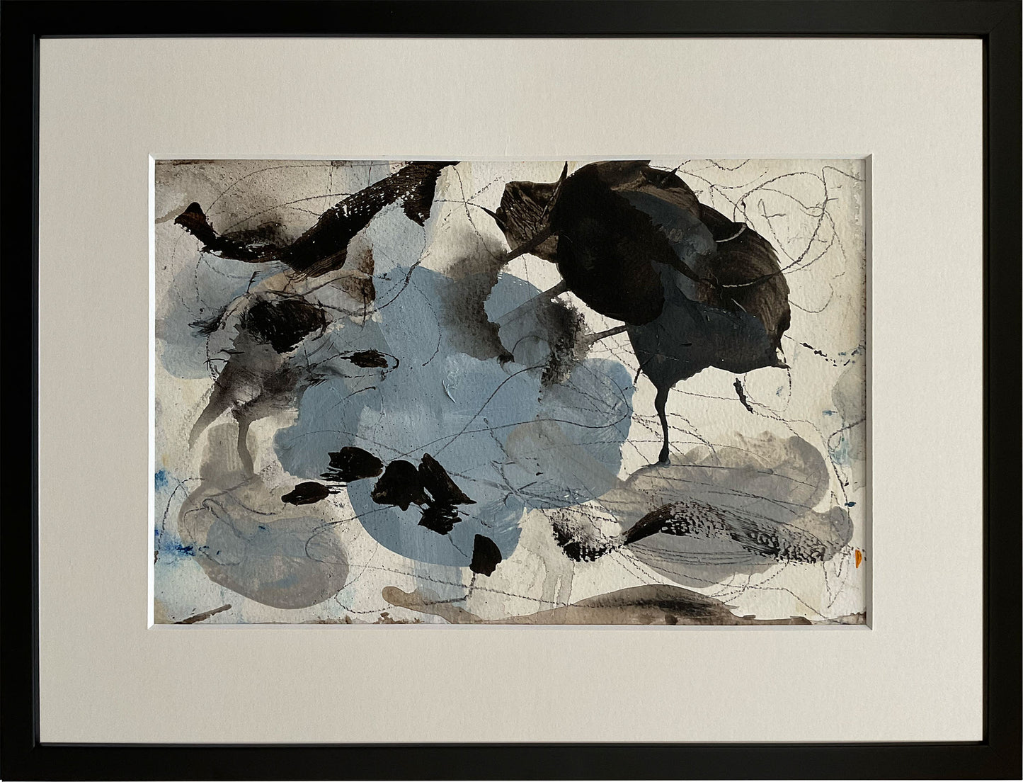 Paperwork nr. 20, 30x40 cm med valgfri indramning by Lone Reedtz , Abstrakt ekspressivt akrylmaleri på papir i passepartout 3 Med sort træramme