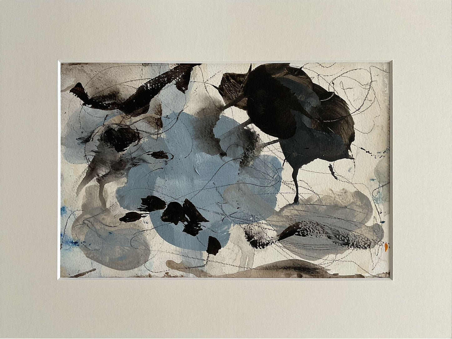 Paperwork nr. 20, 30x40 cm med valgfri indramning by Lone Reedtz , Abstrakt ekspressivt akrylmaleri på papir i passepartout 3 Uden ramme