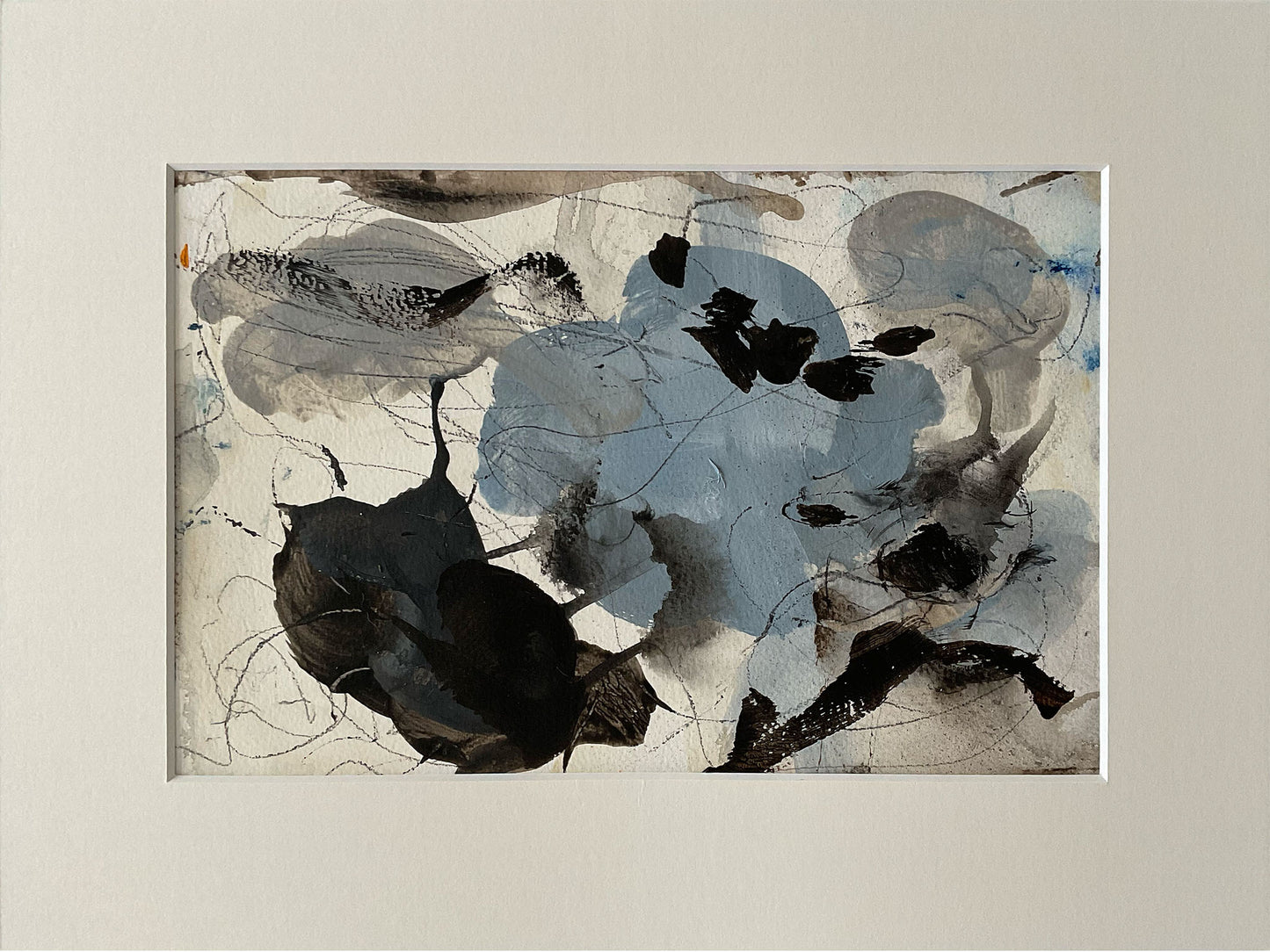 Paperwork nr. 20, 30x40 cm med valgfri indramning by Lone Reedtz , Abstrakt ekspressivt akrylmaleri på papir i passepartout 4 Uden ramme