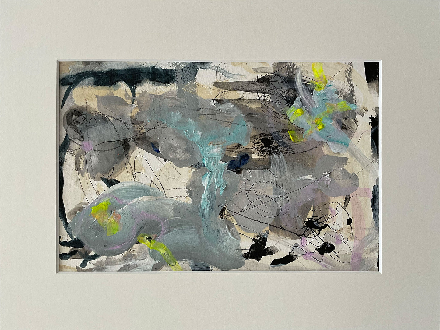 Paperwork nr. 27, 30x40 cm med valgfri indramning by Lone Reedtz , Abstrakt ekspressivt akrylmaleri på papir i passepartout 4 Uden ramme Childish