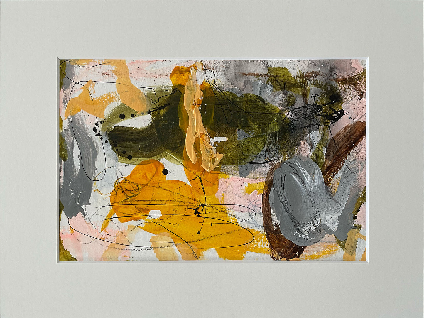 Paperwork nr. 25, 40x30 cm, med valgfri indramning by Lone Reedtz , Abstrakt ekspressivt akrylmaleri på papir i passepartout