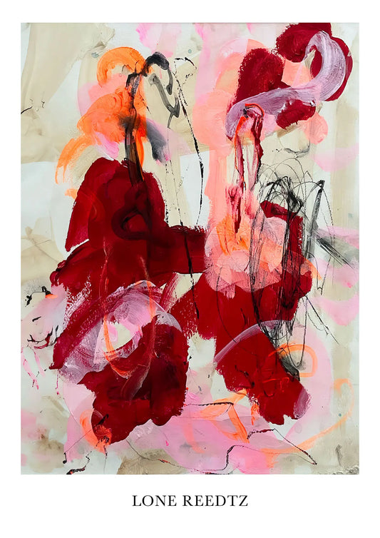 Hearts without borders – Abstrakt kunsttryk af Lone Reedtz by Lone Reedtz , Abstrakt ekspressiv kunstplakat Kunsttryk