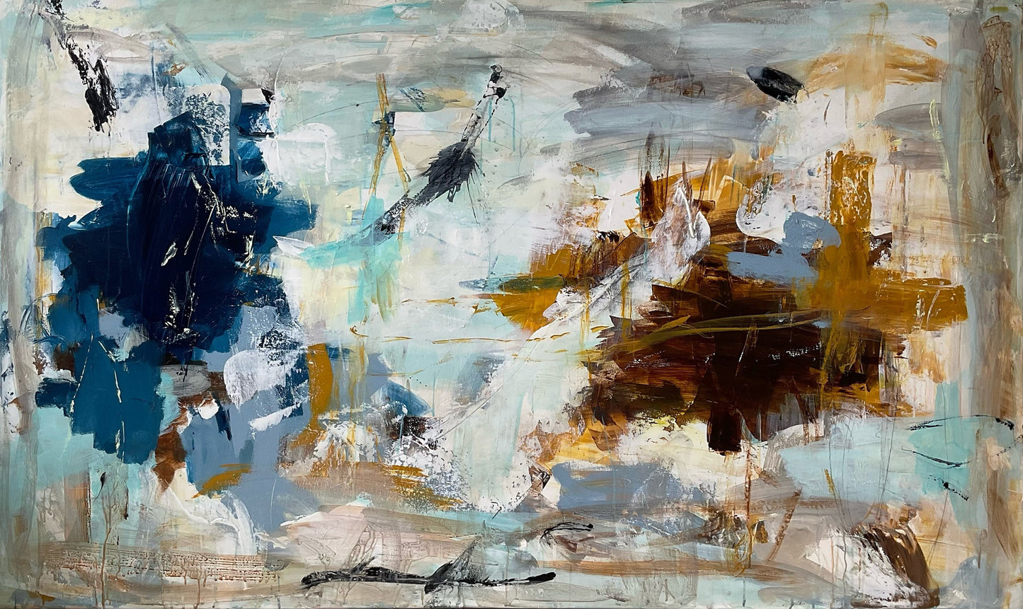 Abstrakt maleri, 90x150 cm, "POESIENS VINGESUS” by Lone Reedtz , Abstrakt ekspressivt akrylmaleri på lærred