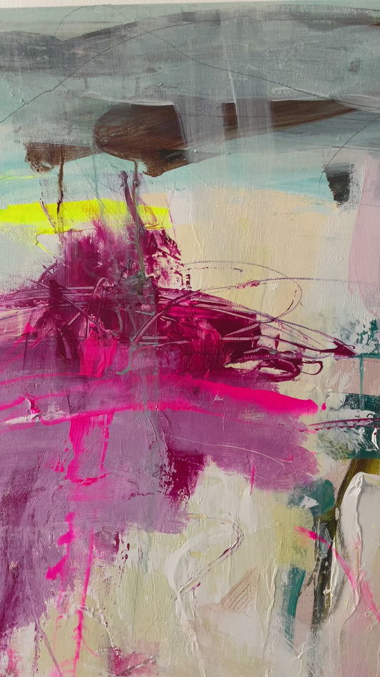 Abstrakt maleri, 100x140 cm, ”GRATEFUL” by Lone Reedtz , Abstrakt ekspressivt akrylmaleri på lærred, Video