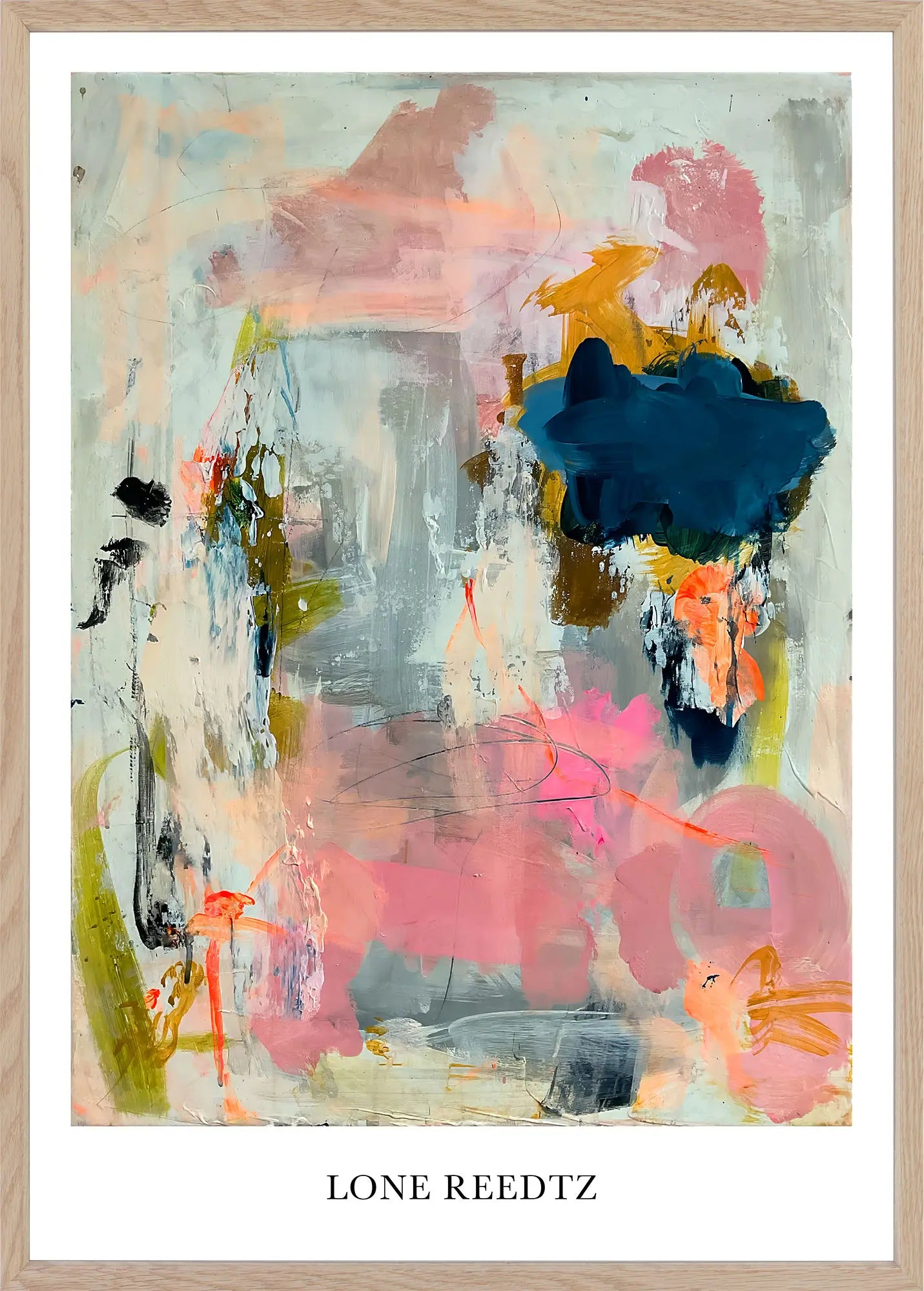 Timeless – Abstrakt kunsttryk af Lone Reedtz by Lone Reedtz , Abstrakt ekspressiv kunstplakat 60 x 42 cm (A2) Kunsttryk + Ramme