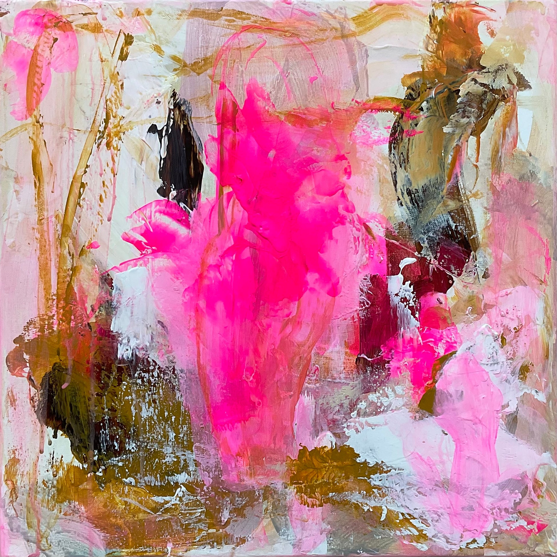 Abstrakt maleri, 40x40 cm, "STJERNEREGN" by Lone Reedtz , Abstrakt ekspressivt akrylmaleri på lærred