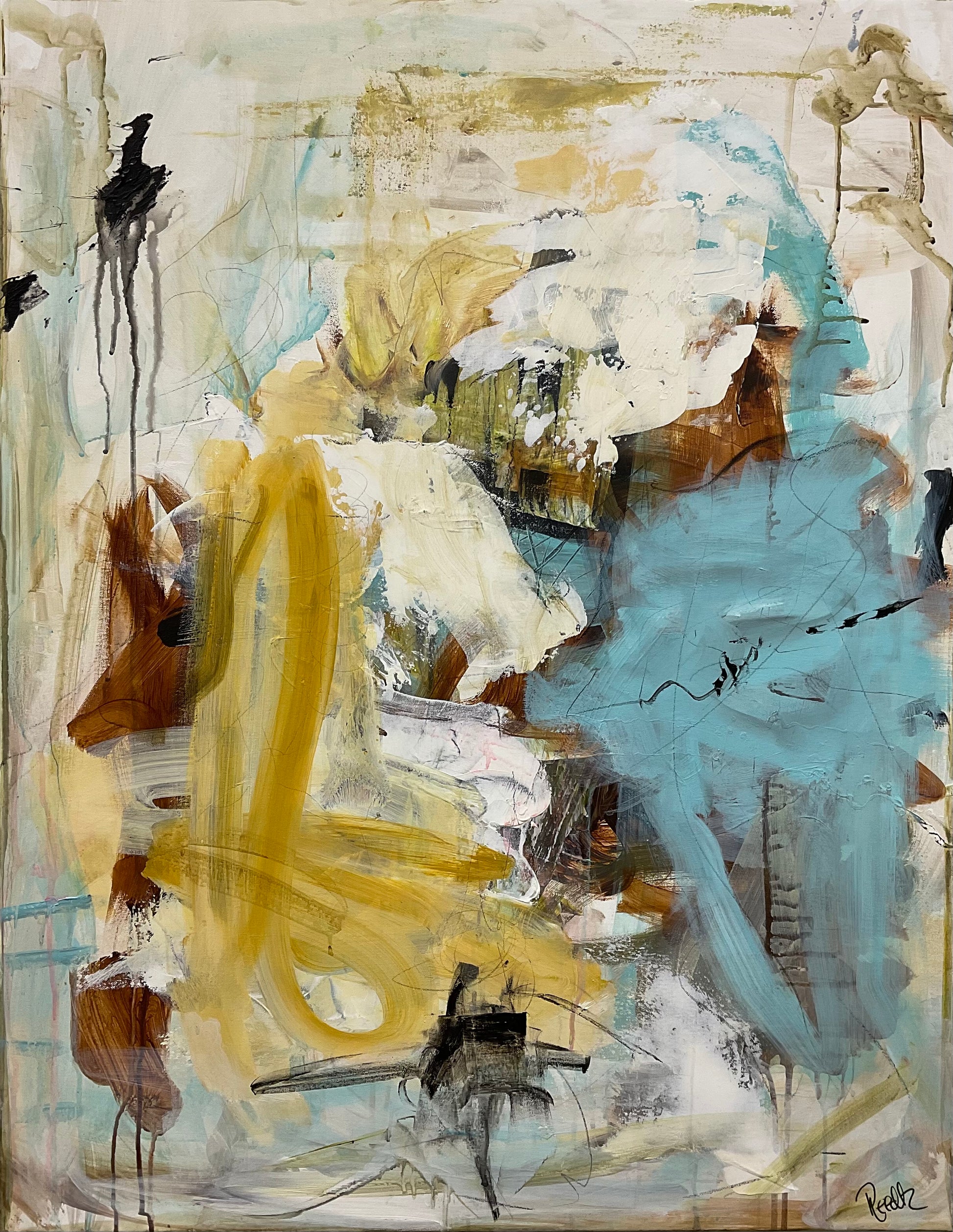 Abstrakt maleri, 70x90 cm, "Lines" by Lone Reedtz , Abstrakt ekspressivt akrylmaleri på lærred Uden ramme