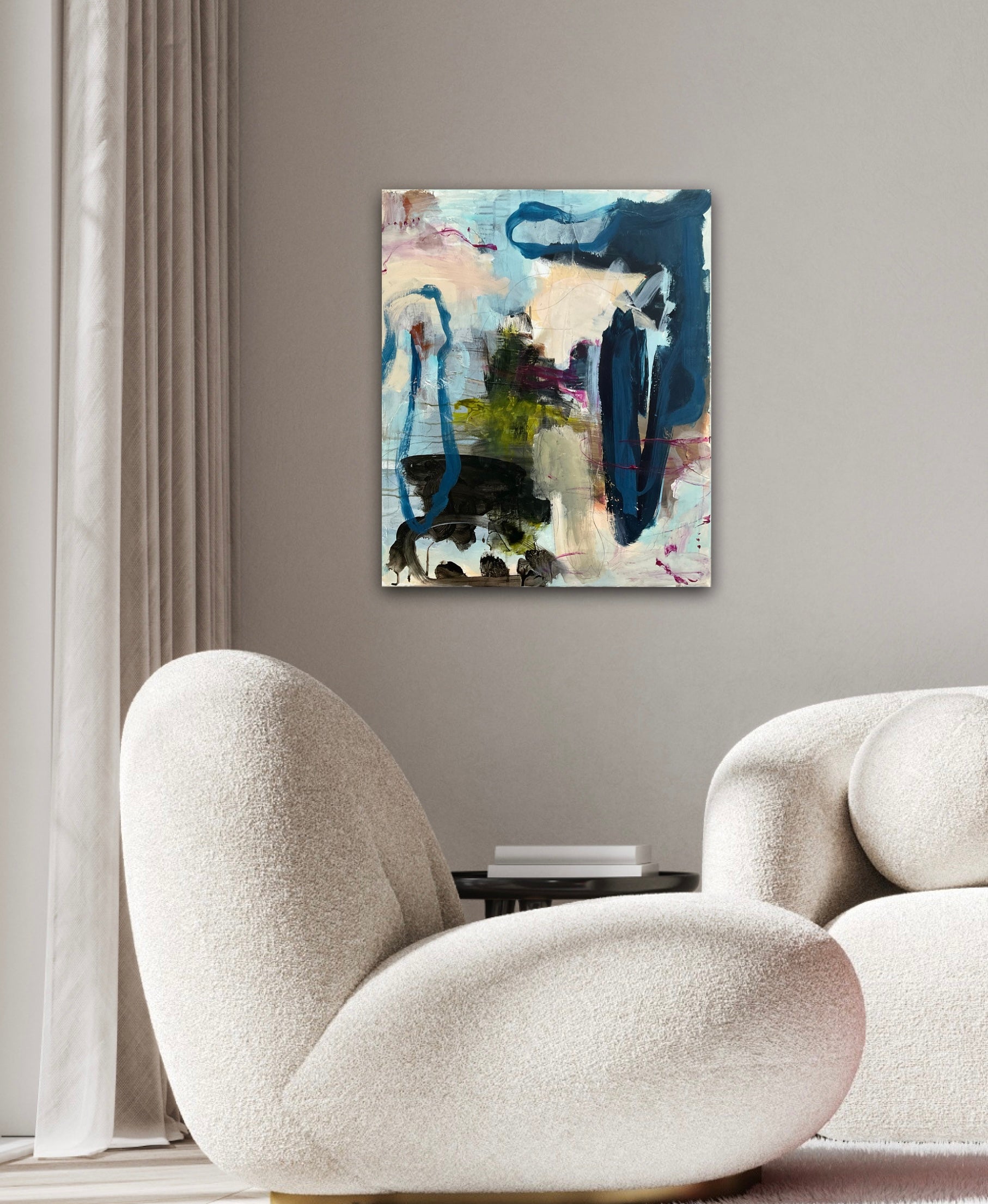 Abstrakt maleri, 50x60 cm, "Touch the sky" by Lone Reedtz , Abstrakt ekspressivt akrylmaleri på lærred